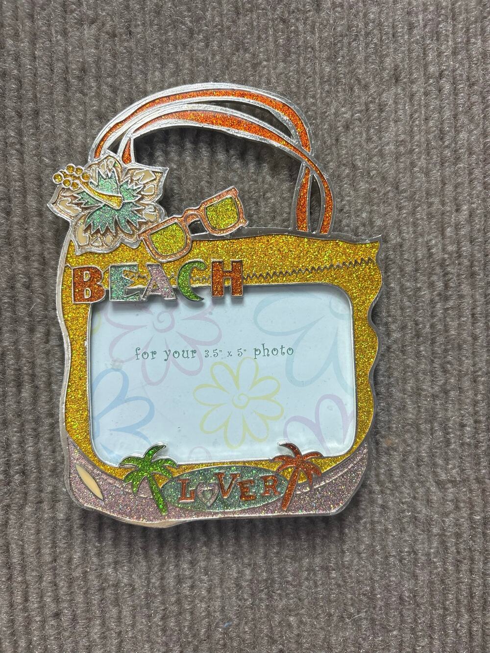 Vintage 90s Y2K Glitter Enamel Beach Lover 3.5 x 5 Photo Picture Frame